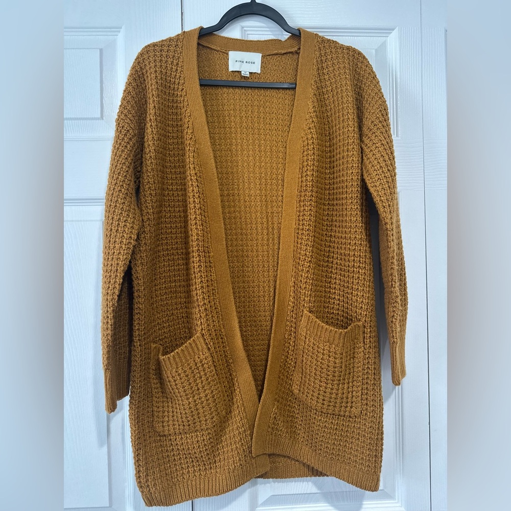 Cozy Mustard Open-Front Sweater